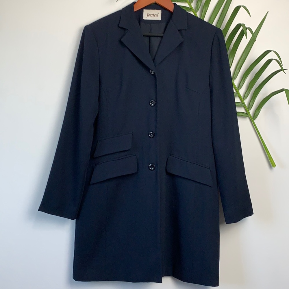 Vintage Jessica Navy Long Fully Lined Blazer Jacket Size 10